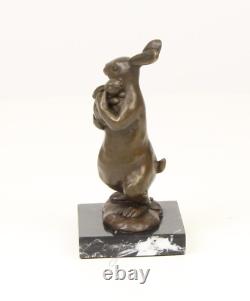 Bronze Easter Bunny Sculpture on Black Marble Base after Milo