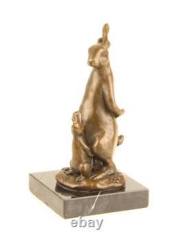 Bronze Easter Bunny Sculpture on Black Marble Base after Milo