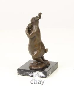 Bronze Easter Bunny Sculpture on Black Marble Base after Milo