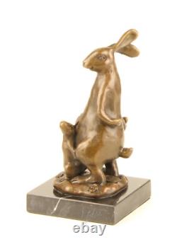 Bronze Easter Bunny Sculpture on Black Marble Base after Milo