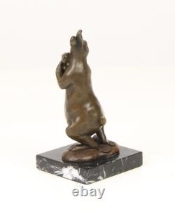Bronze Easter Bunny Sculpture on Black Marble Base after Milo