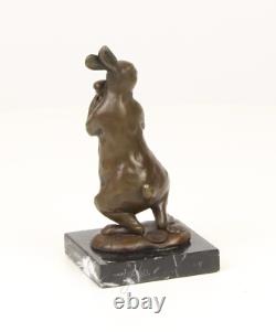 Bronze Easter Bunny Sculpture on Black Marble Base after Milo