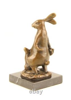 Bronze Easter Bunny Sculpture on Black Marble Base after Milo