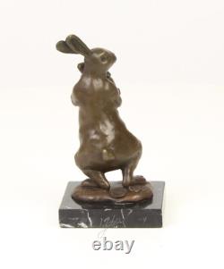 Bronze Easter Bunny Sculpture on Black Marble Base after Milo