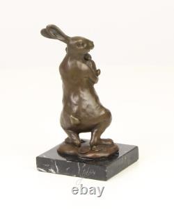 Bronze Easter Bunny Sculpture on Black Marble Base after Milo