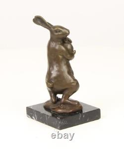 Bronze Easter Bunny Sculpture on Black Marble Base after Milo