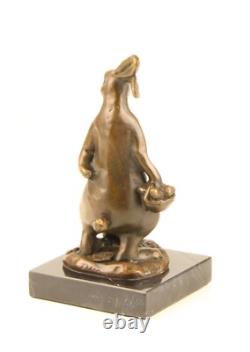 Bronze Easter Bunny Sculpture on Black Marble Base after Milo