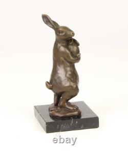 Bronze Easter Bunny Sculpture on Black Marble Base after Milo