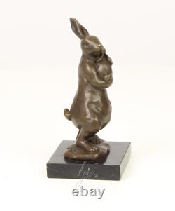 Bronze Easter Bunny Sculpture on Black Marble Base after Milo