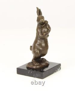 Bronze Easter Bunny Sculpture on Black Marble Base after Milo