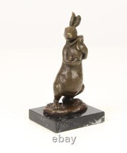 Bronze Easter Bunny Sculpture on Black Marble Base after Milo
