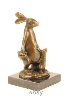 Bronze Easter Bunny Sculpture on Black Marble Base after Milo