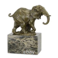 Bronze Elephant Sculpture on a Black Marble Base after Milo