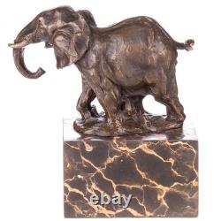 Bronze Elephant Statue on a Black Marble Base After Milo