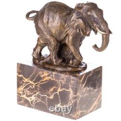 Bronze Elephant Statue on a Black Marble Base After Milo