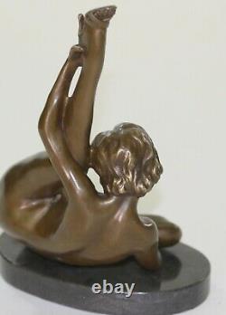 Bronze Erotic Sculpture Chair Art Sex Statue Signed Deco Marble Figure