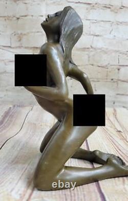 Bronze Erotic Sculpture Chair Art Statue Signed Deco Marble