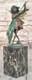 Bronze Fairy Holding Leaf Marble Base Signed By Artist Milo Mythique No.