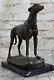 Bronze February Dog Sculpture Marble Base Signed Font Sculpture Figure