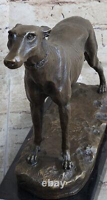 Bronze February Dog Sculpture Marble Base Signed Font Sculpture Figure