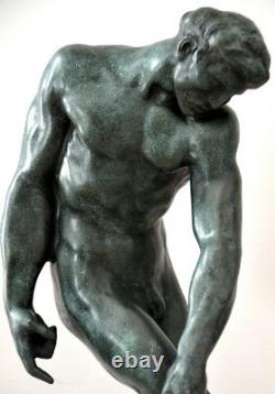 Bronze Figure Adam With Signature Signed Rodin On Base In Marble 6.8 KG