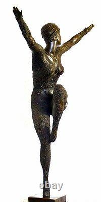 Bronze Figure Dancer Signed Chiparus On Marble Base With Signature