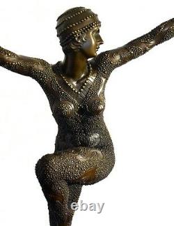 Bronze Figure Dancer Signed Chiparus On Marble Base With Signature