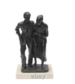 Bronze Figure Statue Man And Lady Old Couple Marble Base 1986 Signed