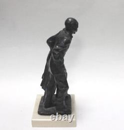 Bronze Figure Statue Man And Lady Old Couple Marble Base 1986 Signed