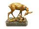 Bronze Figure Of Deer With Fawn Mounted On Black Marble Signed