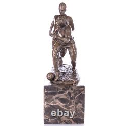 Bronze Footballer Sculpture on Black Marble After Milo