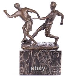 Bronze Footballer Sculpture on Black Marble After Milo