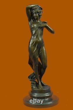 Bronze Fountain Sculpture Statue Draped Woman on Marble Base Signed J. Cassaigne