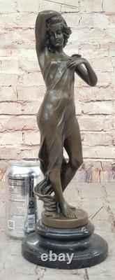 Bronze Fountain Sculpture Statue Draped Woman on Marble Base Signed J. Cassaigne