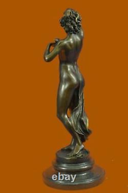 Bronze Fountain Sculpture Statue Draped Woman on Marble Base Signed J. Cassaigne