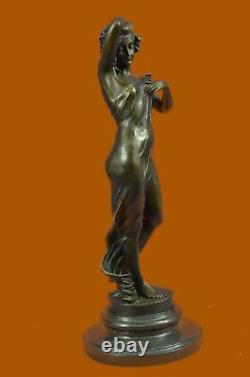 Bronze Fountain Sculpture Statue Draped Woman on Marble Base Signed J. Cassaigne