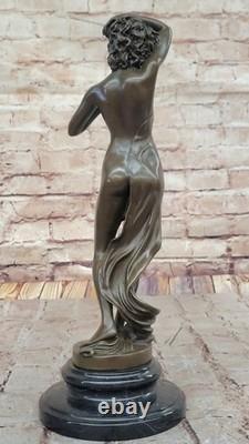 Bronze Fountain Sculpture Statue Draped Woman on Marble Base Signed J. Cassaigne
