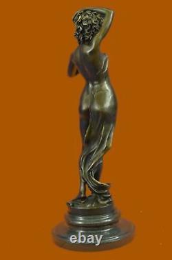 Bronze Fountain Sculpture Statue Draped Woman on Marble Base Signed J. Cassaigne