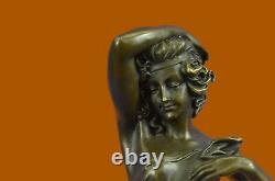 Bronze Fountain Sculpture Statue Draped Woman on Marble Base Signed J. Cassaigne