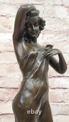 Bronze Fountain Sculpture Statue Draped Woman on Marble Base Signed J. Cassaigne