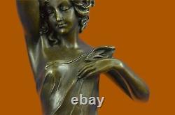 Bronze Fountain Sculpture Statue Draped Woman on Marble Base Signed J. Cassaigne