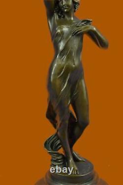 Bronze Fountain Sculpture Statue Draped Woman on Marble Base Signed J. Cassaigne