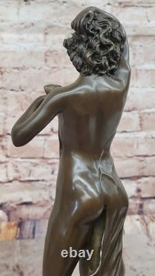 Bronze Fountain Sculpture Statue Draped Woman on Marble Base Signed J. Cassaigne