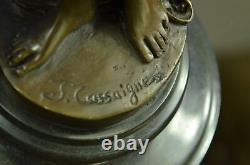 Bronze Fountain Sculpture Statue Draped Woman on Marble Base Signed J. Cassaigne