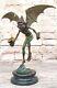 Bronze Goblin / Gnome Signed By Juno Marble Base Sculpture Statue Opens