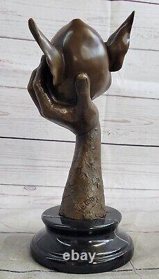 Bronze Goblin Gnome Signed by Juno Marble Base Sculpture Statue Cast