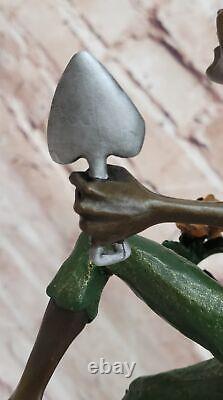 Bronze Goblin/Gnome Signed by Juno Marble Base Sculpture Statue Cast Iron