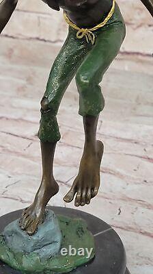 Bronze Goblin/Gnome Signed by Juno Marble Base Sculpture Statue Cast Iron