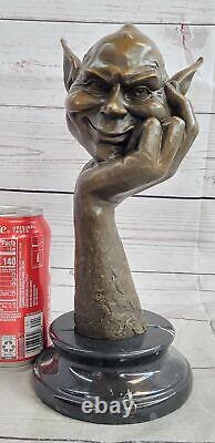 Bronze Goblin Gnome Signed by Juno Marble Base Sculpture Statue Cast Iron Sale
