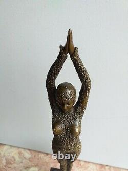 Bronze Great Dancer Signed Chiparus Marble Base